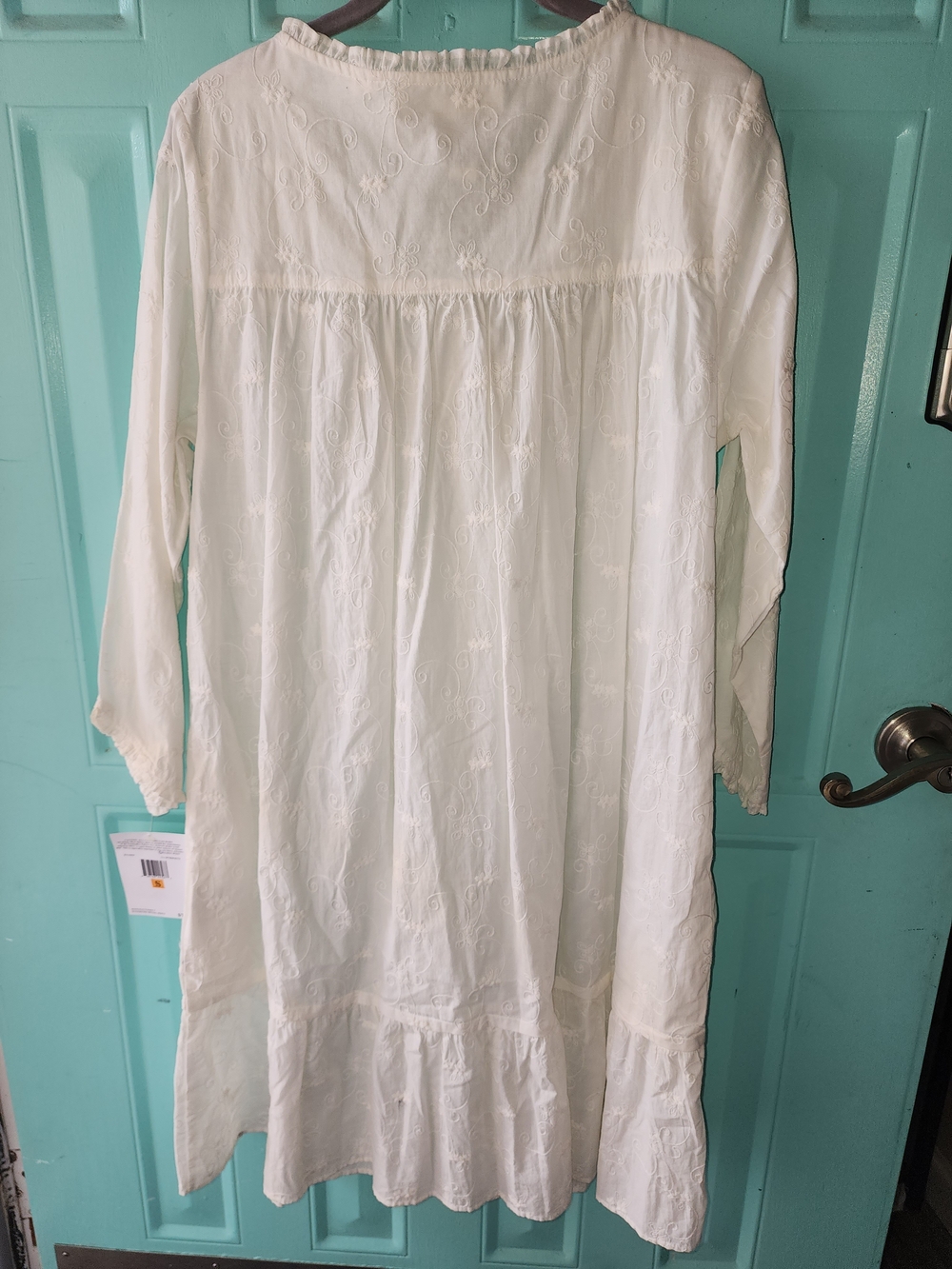 Eileen West White Long-Sleeve Button-Front Nightgown with Lace Trim - Picture 4 of 4
